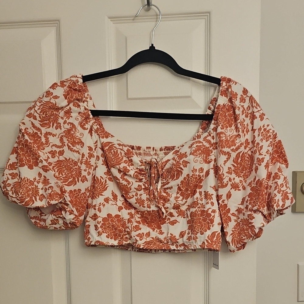 Floral Puff Sleeve Top - Orange